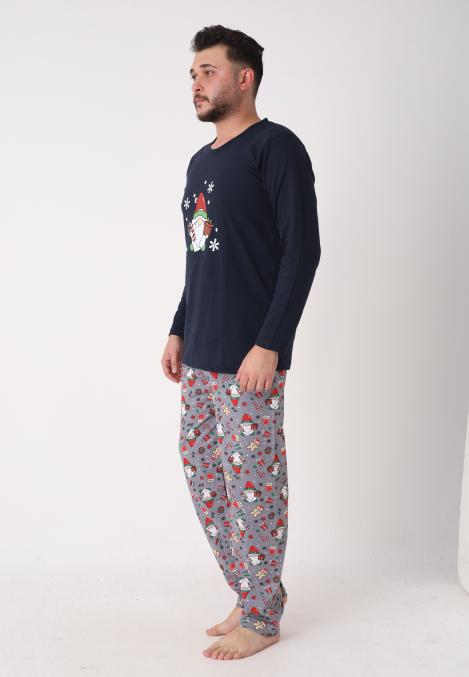 Pijama barbati Craciun,maneca lunga si pantaloni lungi,imprimeu mos,En-gros